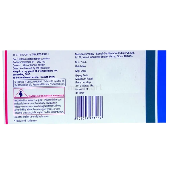 valparin 200mg tablet 10's